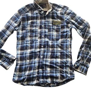 Jack & Jones Shirt Mens Small Blue Plaid Button Front Jeans Intelligence Flannel